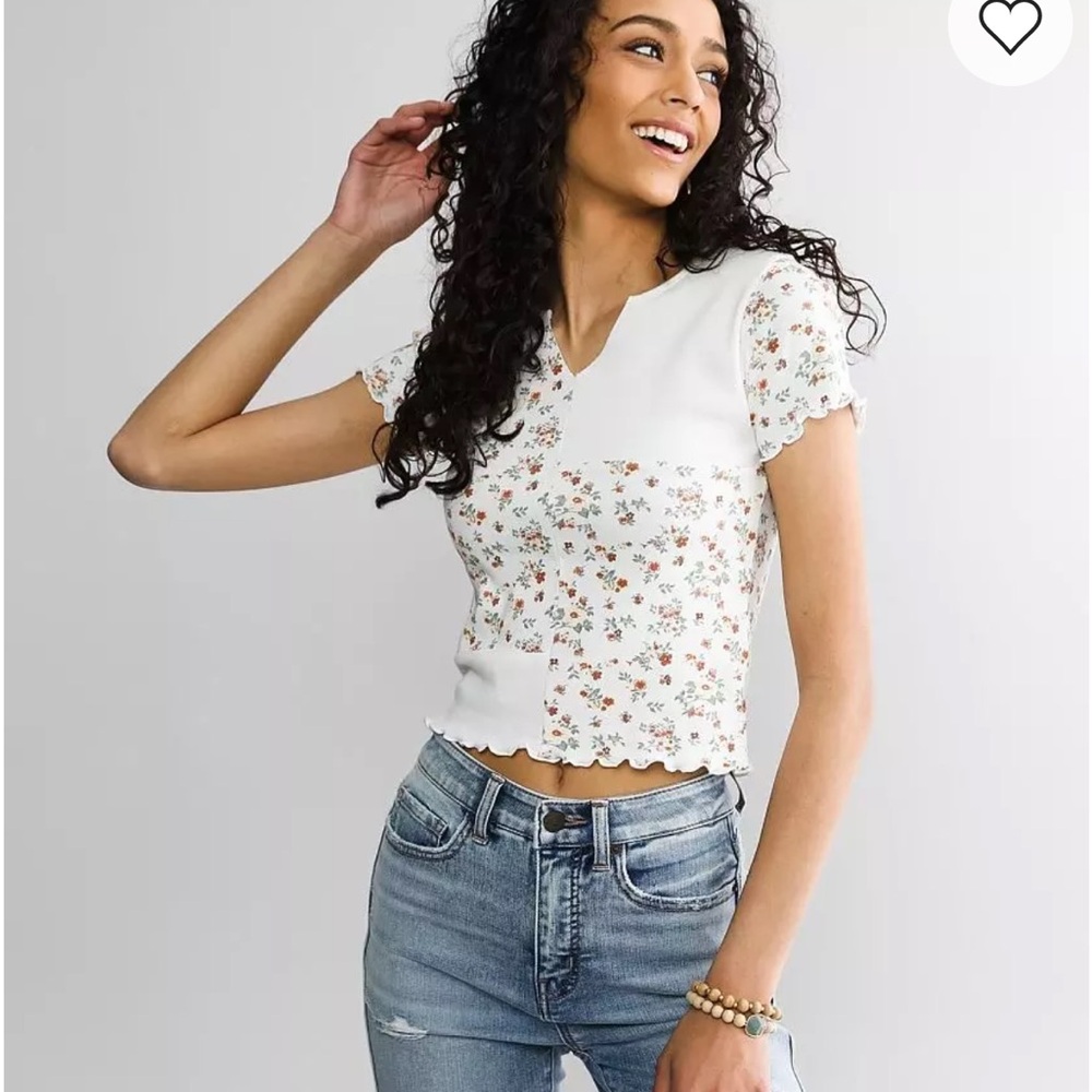Floral Lettuce Trim Top